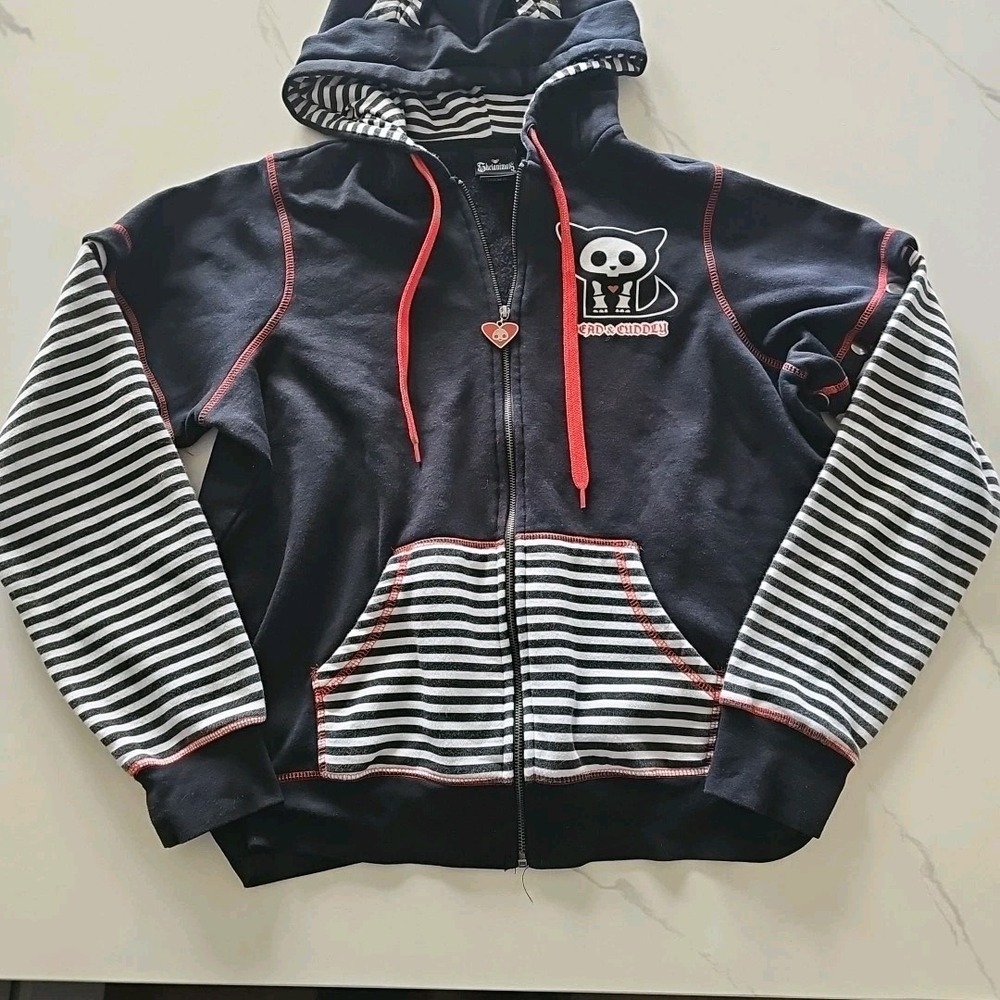 Skelanimals Kit The Cat Striped Hoodie Dead & Cuddly Hoodie Black Size Small